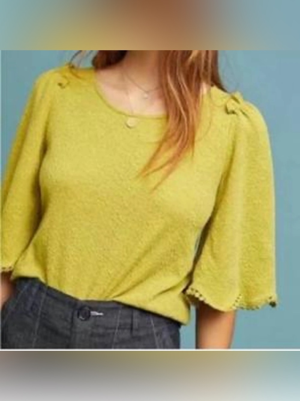 Sunday in Brooklyn for Anthropologie in Pear Green Flutter Sleeve Top